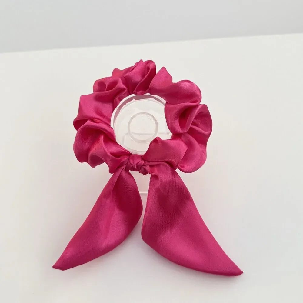 Luxury Hot Pink Satin Bow Scrunchie Handmade – Statement Hair Accessory - Picture 11 of 16